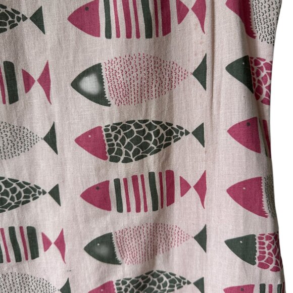Bombay Paisley Sz Md Pink Fish Print Shift Dress Linen Cotton Blend Boho Global - Picture 13 of 16